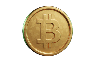 Leuchtende Goldm&uuml;nze mit gepr&auml;gtem B-Symbol f&uuml;r Bitcoin-Einzahlungen im WildRobin Krypto Casino