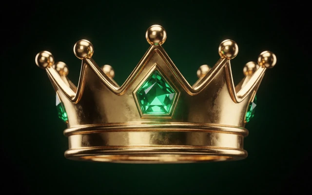 Goldenes Kronen-Emblem mit gr&uuml;nem Edelstein als Sinnbild f&uuml;r den Provider Pragmatic Play bei WildRobin