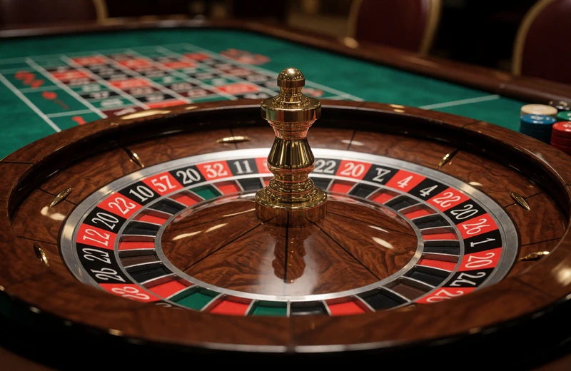 Live-Roulette-Tisch mit gr&uuml;nem Filz und goldenen Details im WildRobin Live Casino