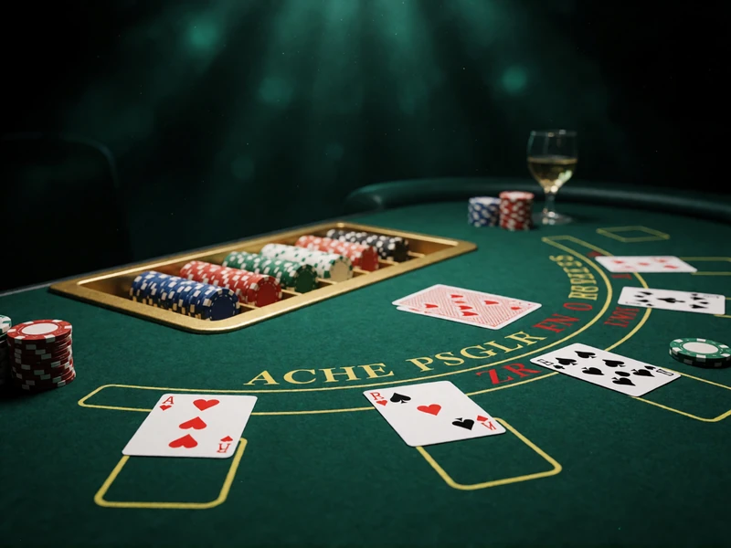 Live-Blackjack-Tisch mit gr&uuml;nem Filz, goldenem Kartenschlitten und Chips im WildRobin Live Casino